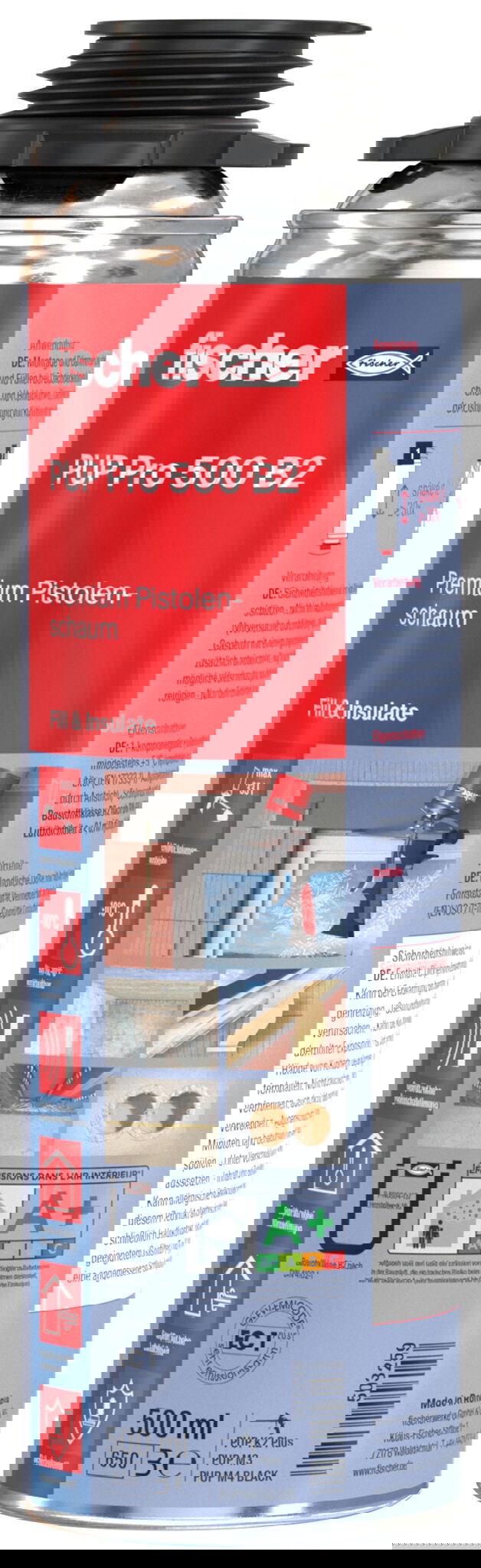 Fischer PUP Pro 500 B2 egykomponensű pisztolyhab, szürke, 500 ml termék fő termékképe