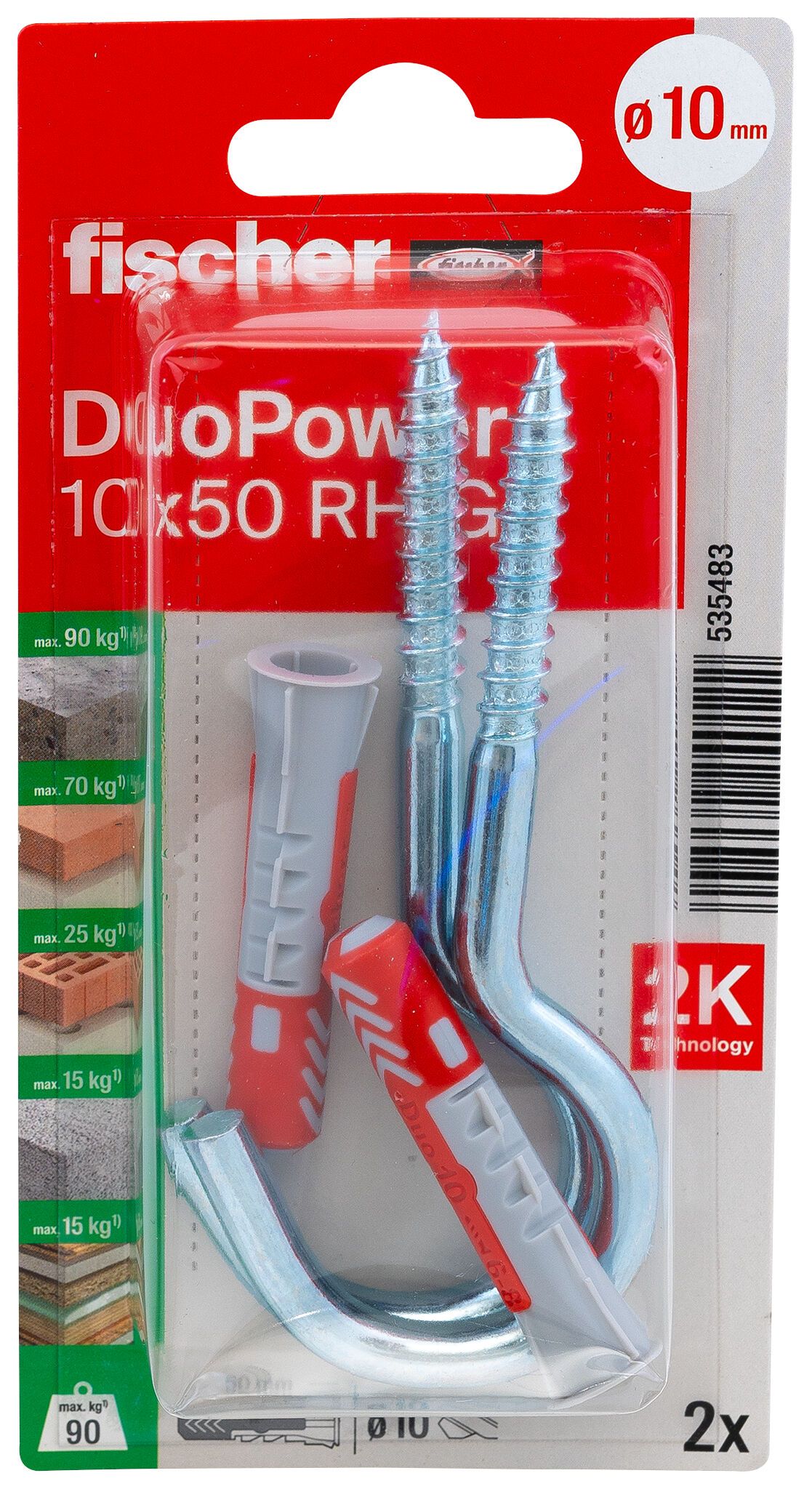 Fischer DuoPower kétkomponensű nylon dübel 10 x 50 RH G K - körkampóval, bliszteres, 2 db/csomag termék fő termékképe